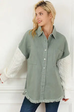 Raw Hem Collared Neck Button Up Long Sleeve Jacket Woman Outerwear