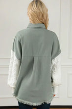 Raw Hem Collared Neck Button Up Long Sleeve Jacket Woman Outerwear