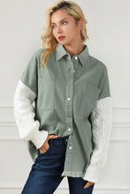 Raw Hem Collared Neck Button Up Long Sleeve Jacket Woman Outerwear