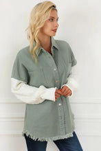 Raw Hem Collared Neck Button Up Long Sleeve Jacket Woman Outerwear