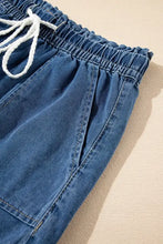 Raw Hem Drawstring High Waist Denim Shorts with Pockets Denim Shorts