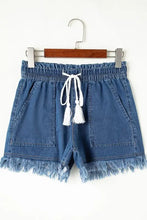Raw Hem Drawstring High Waist Denim Shorts with Pockets Denim Shorts