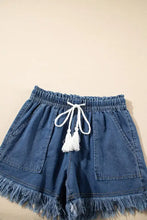 Raw Hem Drawstring High Waist Denim Shorts with Pockets Denim Shorts