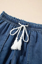Raw Hem Drawstring High Waist Denim Shorts with Pockets Denim Shorts
