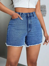 Raw hem high waist denim shorts in light wash with frayed hem