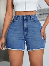 Raw hem high waist denim shorts with frayed edges