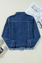 Raw Hem Long Sleeve Denim Jacket Woman Outerwear