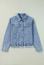 Raw Hem Long Sleeve Denim Jacket Woman Outerwear