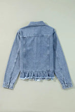 Raw Hem Long Sleeve Denim Jacket Woman Outerwear