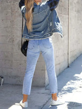 Raw Hem Plaid Sleeve Denim Jacket Woman Outerwear