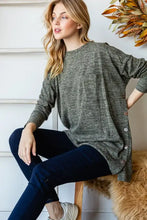 Reborn J Button Side Round Neck Long Sleeve T-Shirt in dark olive green
