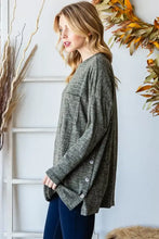 Reborn J Button Side Round Neck Long Sleeve T-Shirt Woman T Shirts