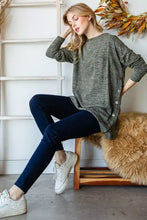 Reborn J Button Side Round Neck Long Sleeve T-Shirt Woman T Shirts
