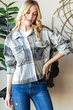 Reborn J Plaid Button Down Long Sleeve Shacket for Women DENIM