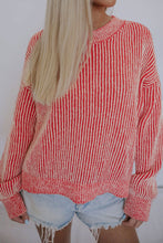 Red and Beige Striped Sweater Long Sleeve Acrylic Pullover Hot Pink