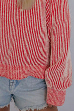Red and Beige Striped Sweater Long Sleeve Acrylic Pullover