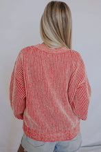 Red and Beige Striped Sweater Long Sleeve Acrylic Pullover