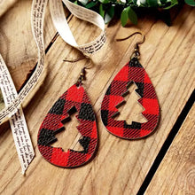 Red and Black Plaid Leather Cutout Christmas Tree Earrings