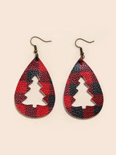 Red and black plaid faux leather cutout Christmas tree earrings
