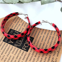 Red and black plaid PU leather hoop earrings