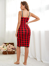 Red and Black Plaid Slip Dress with Scoop Neck and Adjustable Strap Length