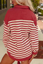Women’s red and cream stripe johnny collar drop shoulder sweatshirt