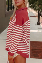 Red and cream stripe johnny collar drop shoulder sweatshirt dress
