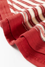 Red and cream stripe johnny collar drop shoulder sweatshirt with striped socks