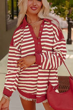 Women’s red and white stripe johnny collar drop shoulder sweatshirt