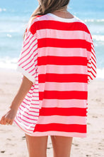 Red and Pink Striped Oversized Beach Cover Up T Shirt