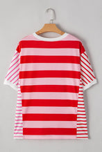 Red and Pink Striped Oversized Beach Cover Up T Shirt