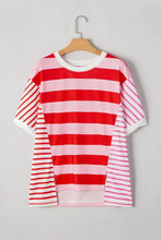Red and Pink Striped Oversized Beach Cover Up T Shirt