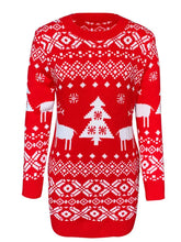 Red and white Christmas sweater dress, highly stretchy long sleeve for women