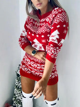 Red and White Christmas Sweater Dress Long Sleeve Length for Women Woman Sweater Dresses