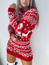 Red and White Christmas Sweater Dress Long Sleeve Length for Women Red Woman Sweater Dresses
