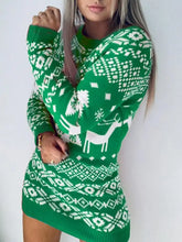 Red and White Christmas Sweater Dress Long Sleeve Length for Women Woman Sweater Dresses