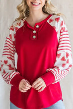 Red and White Heart Pattern Raglan Blouse for Women Red Woman T Shirts