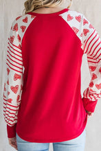 Red and White Heart Pattern Raglan Blouse for Women