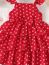 Red and White Polka Dot Tiered Kids Dress with Bow