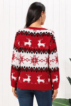 Red and White Reindeer Christmas Sweater Long Sleeve Pullover