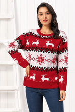 Red and White Reindeer Christmas Sweater Long Sleeve Pullover