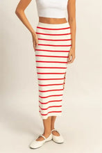 Red and White Slit Striped Bodycon Sweater Skirt Red Woman Skirts