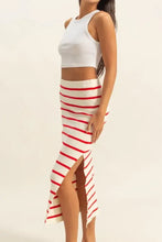 Red and White Slit Striped Bodycon Sweater Skirt Woman Skirts