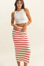 Red and White Slit Striped Bodycon Sweater Skirt Woman Skirts