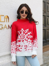 Red and white snowflake pattern mock neck sweater with long sleeves