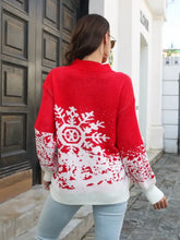 Red and white snowflake pattern mock neck sweater with long sleeves