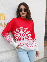 Red and white snowflake pattern mock neck sweater with long sleeves