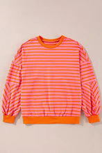Women’s striped dropped shoulder long sleeve sweatshirt in neon orange and pink