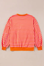 Striped dropped shoulder long sleeve sweatshirt in neon orange pink hues