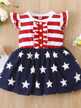 Red and White Striped Patriotic Baby Dress with Ruffles and Buttons Red Blue White